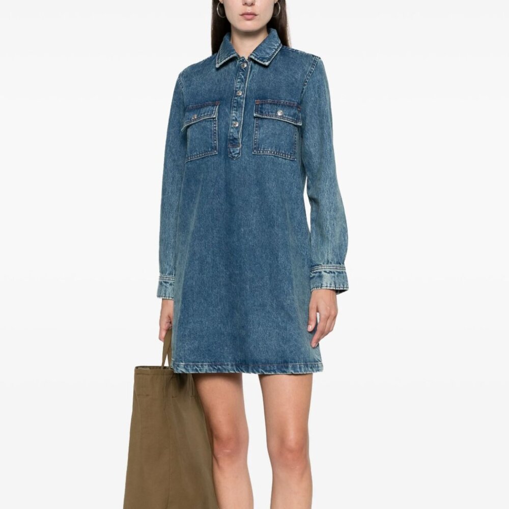 APC Mia Demin Long Sleeve Mini Dress, Size 36